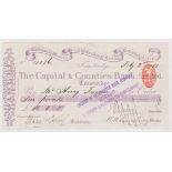 Capital & Counties Bank Limited, Towbridge. Used, order RO 7.6.83. Purple on cream. Per: Wilts &