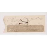 Drummond Bank, London. Used, Bearer, 9th May 1842. Gold/brown on cream. Printer: Staunton, 9