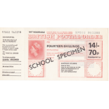 Postal Orders - QEII Dual Currency - 14/-/70p unused with c/foil, opt School Specimen