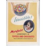 Mayfair Toffees and Chocolates 1954-full page colour advertisement-'Irresistible'-9.1/2" x 11"