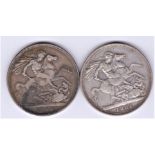 Great Britain 1890 Victoria Silver Crown near fine, and 1891 fine (2)