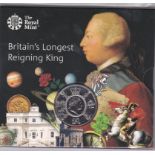 Great Britain 2020 £5 Britain's Longest Reigning King, BUNC in Royal Mint pack