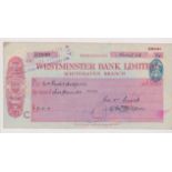 Westminster Bank Limited, Whitehaven Branch. Used, order BO 15+C440:Q498.7.33, red on white.