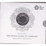 Great Britain 2013 HRH Prince George of Cambridge Christening £5, BUNC in Royal Mint pack