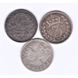Great Britain Victoria Silver Threepence, 1887 (Young head), 1896 and 1898 NF (3)