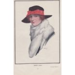Woolley, Harry-Antique colour magazine print, a beautiful lady with hat and furs-'Waite Furs',