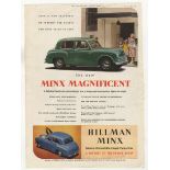 Hillman Minx 1948-full page colour advertisement-'The New Minx Magnificent'-see them at