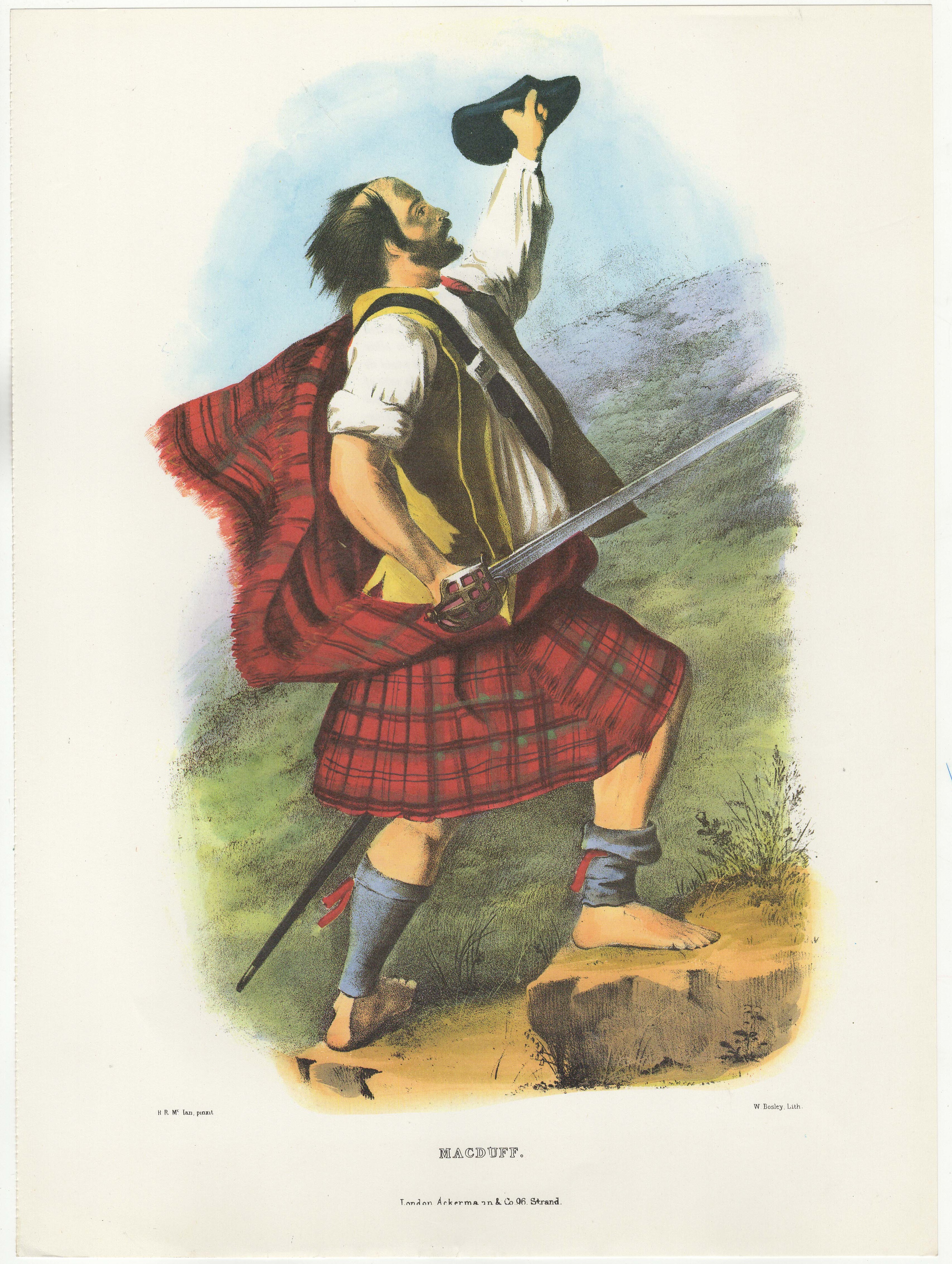 Ackerman Vintage colour print-Clan Macduff R.R Mc Ian, printer W.Bosley Litho 11" x 15" approx.