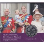 Great Britain £5 - Four Generations of the Royal Family, BUNC in Royal Mint pack