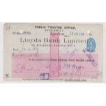 Lloyds Bank Limited, 67 Kingsway (Public Trustee Office). Used, order BO 13.6.23. Vignette of a