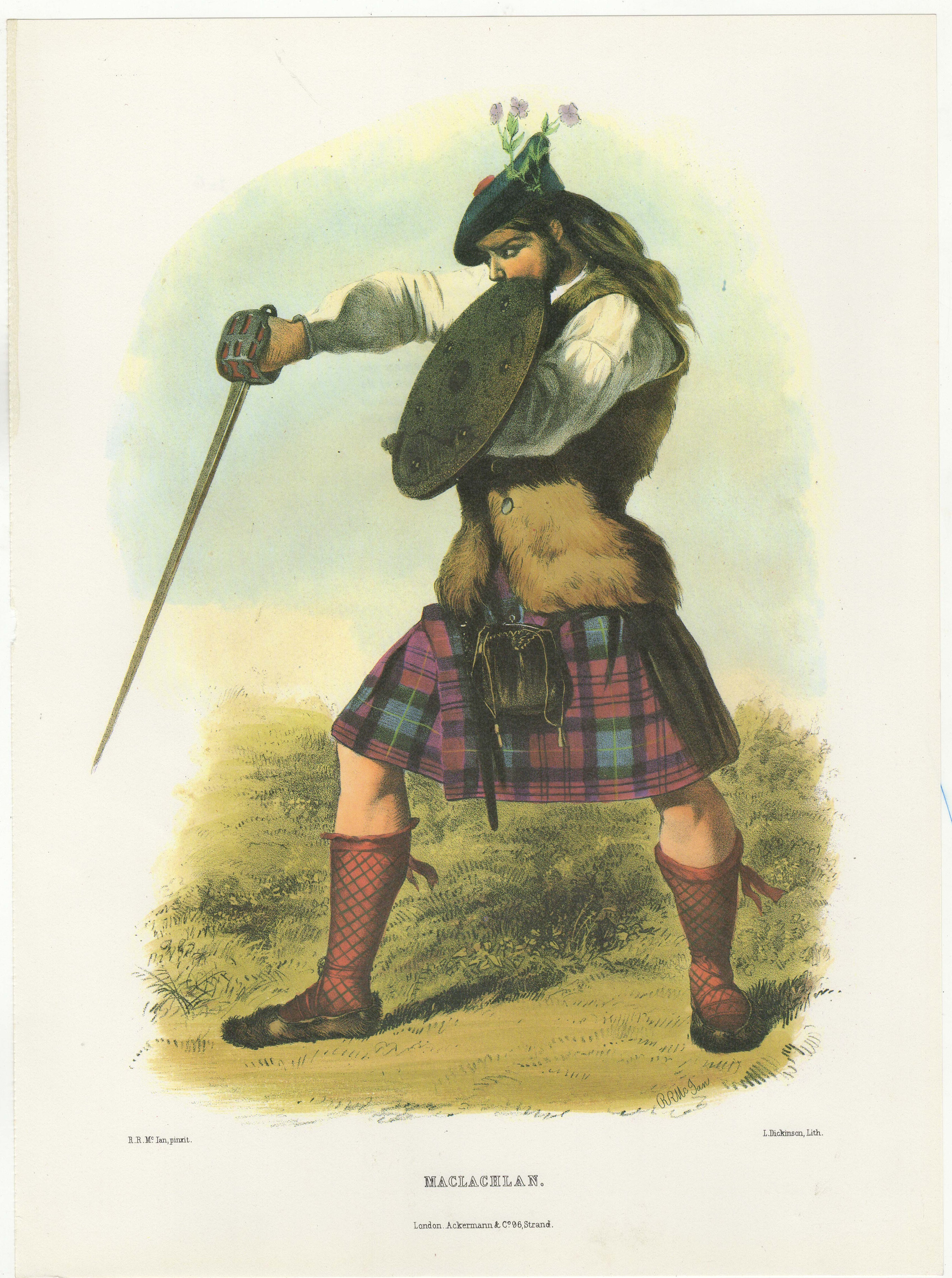 Ackerman Vintage Colour Print-Clan Maclachlan R.R. Mc Ian printer-L Dickinson Lith 11" x 15"