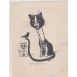 Louis Wain 1905-Cartoon, black and white 'Pride' supposed to feel no pain Kat + Kitten-7" x 9.12"
