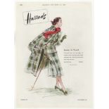 Harrods 1952- full page colour advertisement-'Luxury in Tweed-elegant advert 9" x 12" approx.