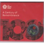 Great Britain 2019 - A Century of Remembrance £5, BUNC in Royal Mint pack, Red Poppy, AUNC