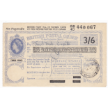 Postal Orders - QEII 3/6 - Mint, used, blue and black on cream