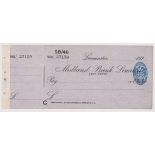 Midland Bank Limited, Leominster. Mint, order with c/f, BO 29.6.26. Black on blue. Printer: