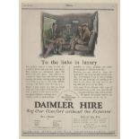 Daimler Hire Ltd - 1924 advertisement, The Sketch, Hire Rates, Four Golfers in a train (colour).