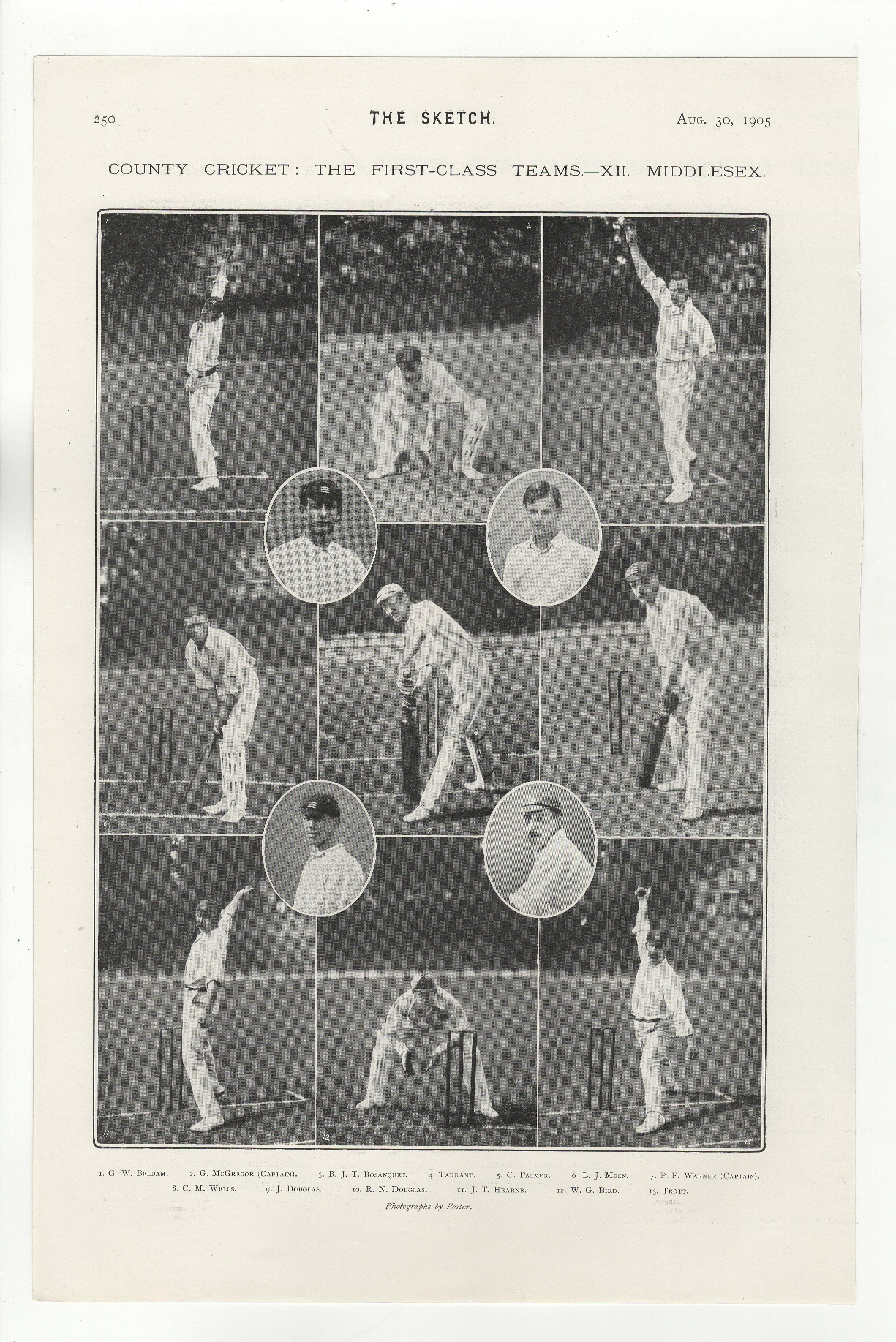 Cricket-Middlesex County First Class Team 1905-Photograph by Foster-full page -very fine-9.1/2" x