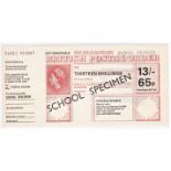 Postal Orders - QEII Dual Currency - 13/-/65p overprinted 'School Specimen', orange on cream