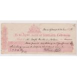 Bank of Scotland, Coldstream 1875 (26 June) Cheque - The Lady Kirk School Board account. Used,