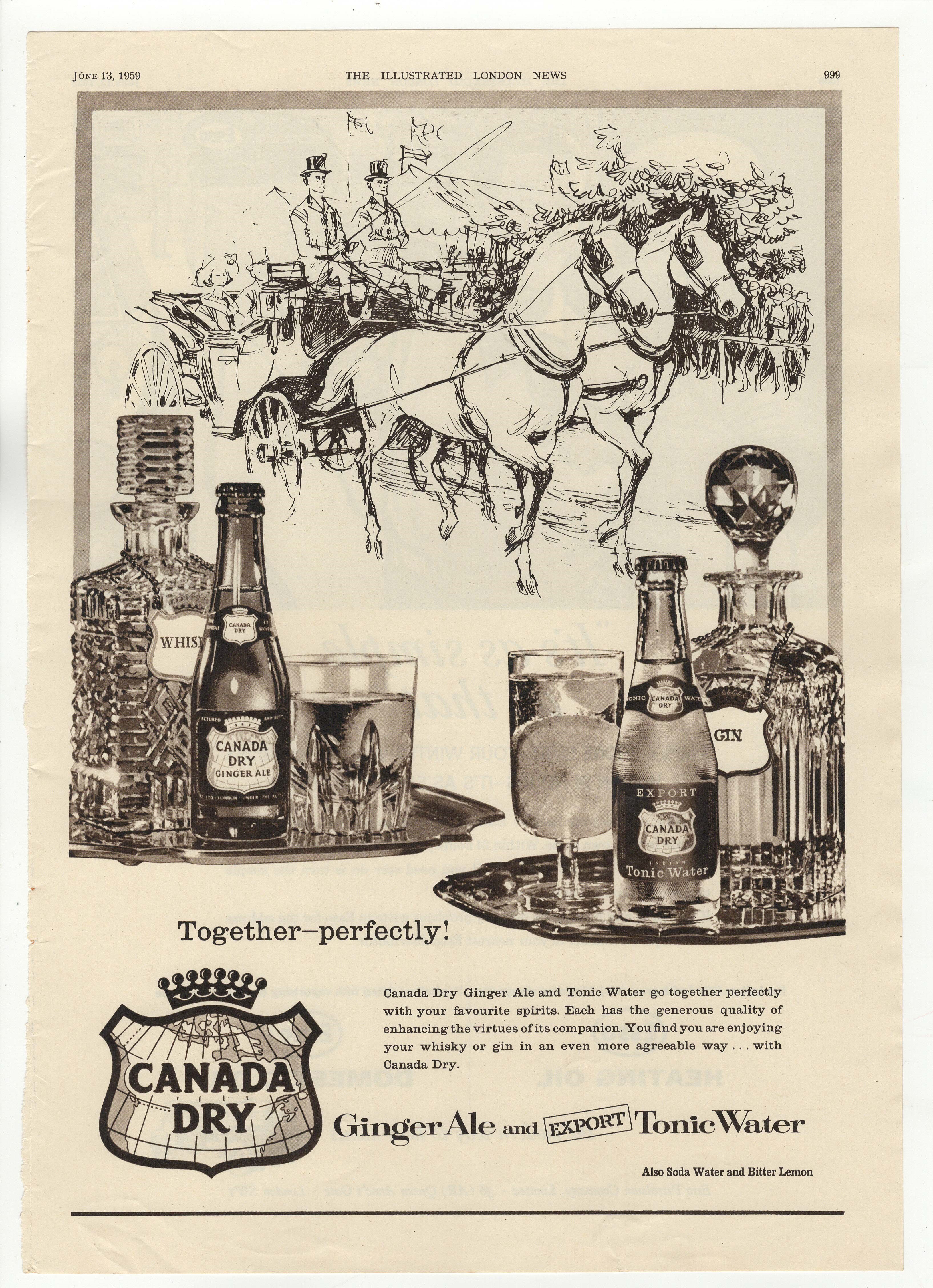 Canada Dry Ginger Ale/Tonic Water 1959-full page black and white advertisement 10" x 14.1/2" approx.