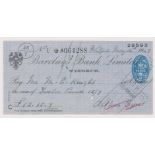 Barclays Bank Limited, Wisbech. Used, order BO 16.2.46. Black on blue. Printer: Barclay & Fry Ltd.