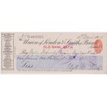 Union of London & Smiths Bank Ltd., Old Bank Bath. Used, order RO 11.10.06, black on cream with blue