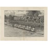 Oxford Boat Races 1891 - Fine double page black and white print by W.B. Woller - The Summer Eight-