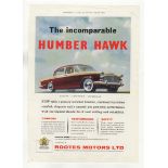 Humber Hawk (Rootes Motors) 1947-full page colour adverisement-10" x 14" approx.-very fine