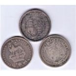 Great Britain Shillings; 1816 Fine, 1826 NEF & 1887 VF. (3 in total)