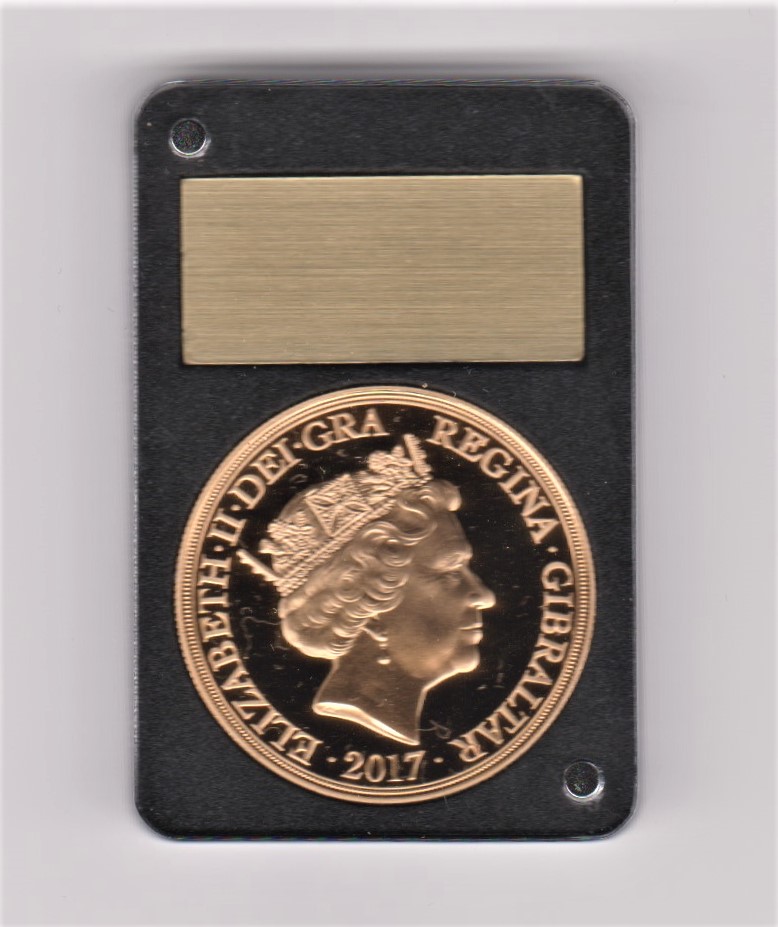 2017 Strength & Shield Quintuple Gold Proof Sovereign, Gibraltar 39.94 grams, 916.7 Au. A - Image 2 of 2