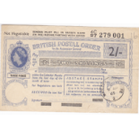 Postal Orders - QEII 2/- 1965, mint, blue and black on cream