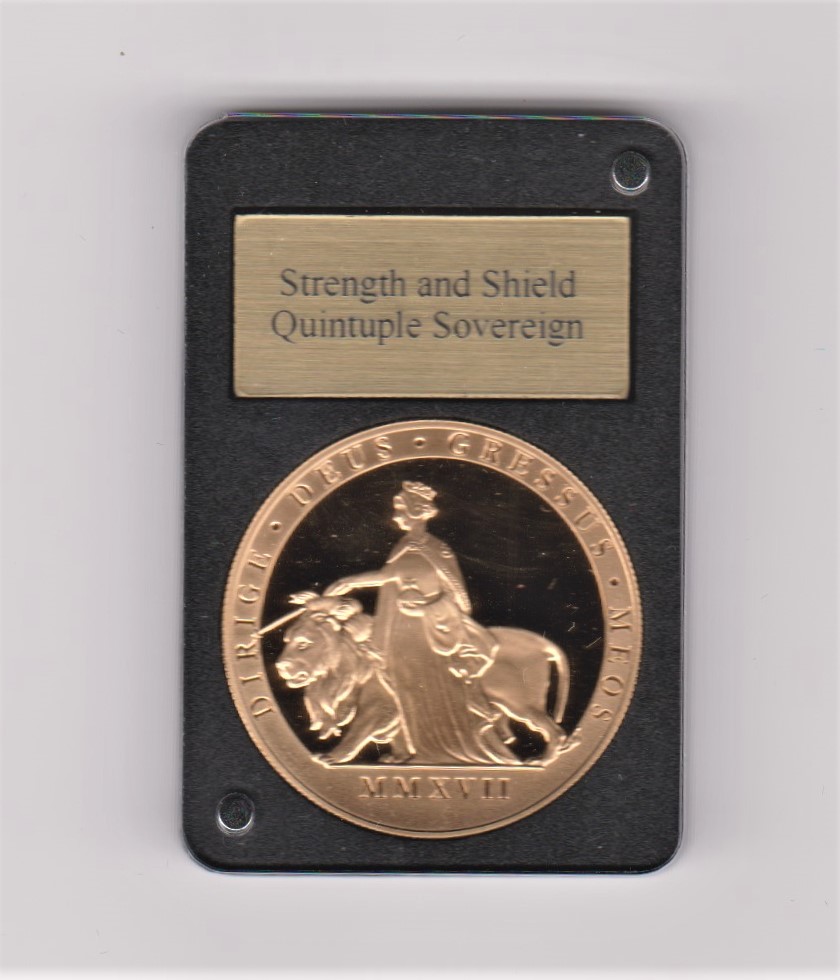 2017 Strength & Shield Quintuple Gold Proof Sovereign, Gibraltar 39.94 grams, 916.7 Au. A