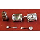 Two vintage silver plated condiment baskets and a pepper pot