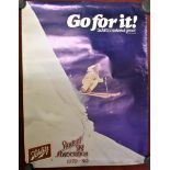 Advertising Poster 'Go For It' Schlitz Makes it Great-coloured poster of skier student Ski