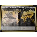 The Golden Age of Discovery 1492-1780-map including Africa-North & South America-Asia-Reprint-crease