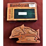 Puzzle-Hand Crafted Wood Puzzle 43138 double dolphin box-instructions included very good condition