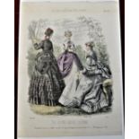 Paris Fashions - 'The Young Ladies Journal'-coloured print of (3) elegantly dressed women in