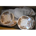 China-Part Dinner Set- in brown/white-(7) side plates-(2) cups-(13) saucers-(2) fruit bowls-(10)