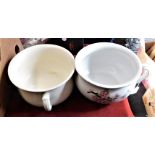 China- (2) Adult - chamber pots- one plain and the other with floral design, both in good condition