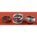 Silver Napkin Rings - odd selection dated 1960, 1913 & 1928