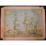 Sovereign of the Sea - Print-launched at Woolwich in 1637, picture of sailing ship coloured.