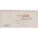 Great Britain 1814-Pre stamp War Office Official-folded envelope- malus wax seal-posted to Mayor