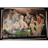 Schlitz - 'The Beer That Made Milwaukee Famous'. Measurements 78cm x 53cm, group of men playing