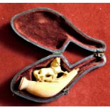Cheroot Holder - Bone Cheroot holder with decorative horse and hound on pipe, (Horse's leg missing
