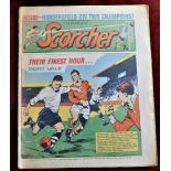 Comic-'Scorcher'-mostly football based cartoons in colour-11th July 1970-cover torn at spine but