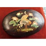 Tin-Advertising-Sharp's Toffee Tin-vintage good condition-oval with parrot and storks