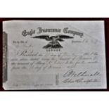 Insurance Premium-'Eagle Insurance Company'-London-Premium paid to W. Clarke on 16th March 1868, the