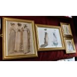 Prints of Ladies (4) - posing in Victorian Dress-measurements (2) 17cm x 14cm-(1) 29cm x 25cm-(1)