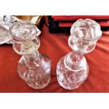 Glass- (2) glass decanters - with stoppers, one stopper has a chip